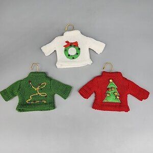 Ballard Designs Classics  Festival Christmas Tree Santa Sweater Set 3 Ornaments